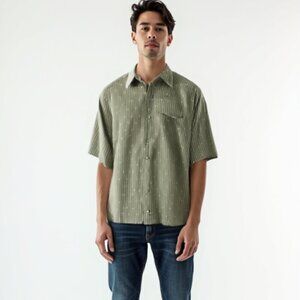 💕 Columbia Men's Green Striped Shirt L